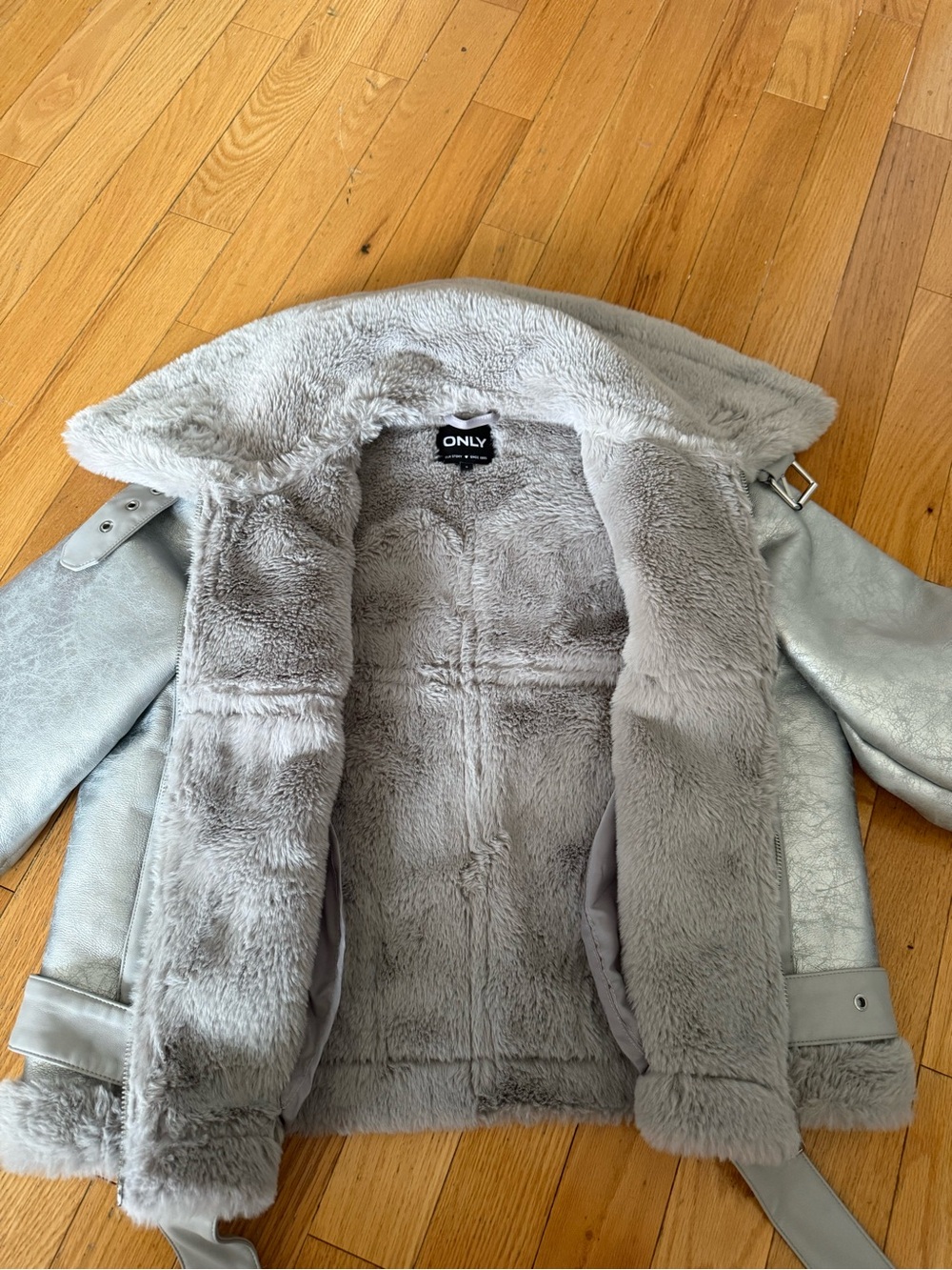 Only Silver Gray Shearling-Lined Varsity Jacket - Picture 2 of 3